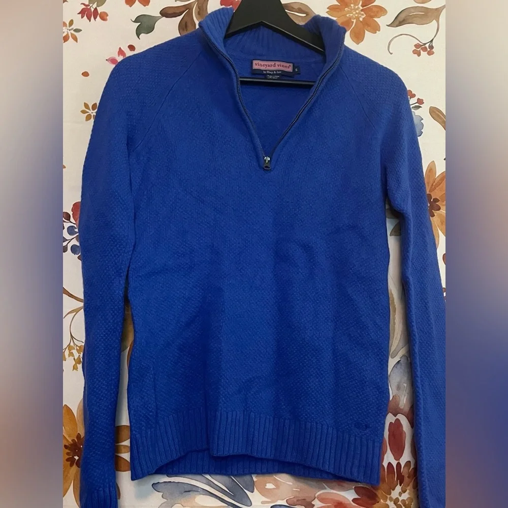 Vineyard Vines S Girls Wool Cashmere Blend Cobalt Dark Blue 1/4 Zip Fall Sweater